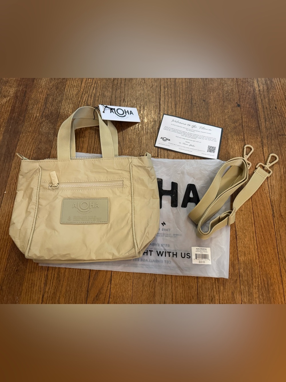 ALOHA Collection Beige Nylon Crossbody Tote with Removable Strap